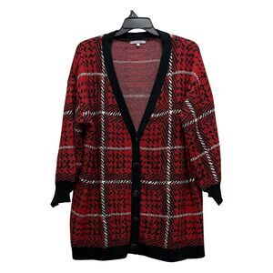 Heart and Crush Red & Black Print Button Cardigan Sweater Size 3X